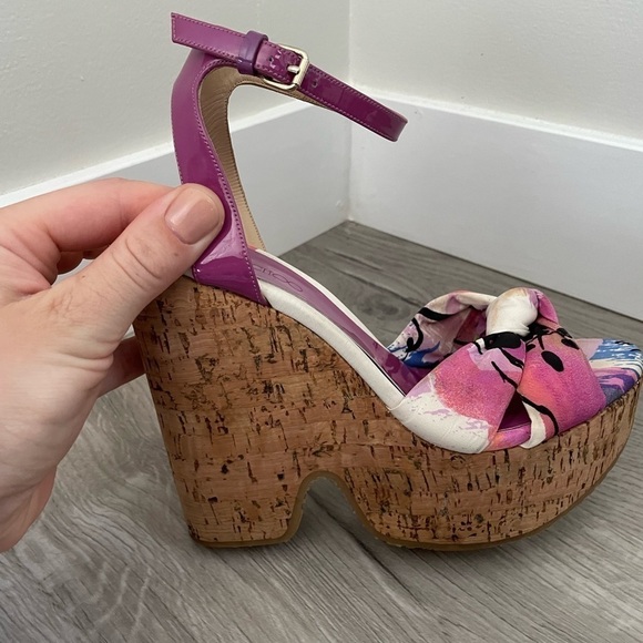 Jimmy Choo Purple Gleam Cork Sandals Size 37.5 - Picture 3 of 12